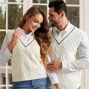 Manfinity Unisex Men Striped Trim Cable Knit Sweater Vest Without Shirt